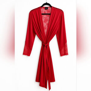 Victoria’s Secret Red Satin Lace-Trim Robe M/L